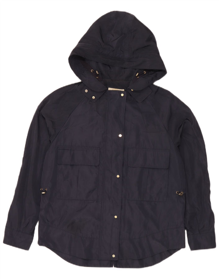 Zara Womens Hooded Rain Jacket UK 14 Medium Navy Blue Polyester