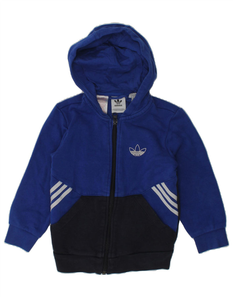 ADIDAS Boys Zip Hoodie Sweater 3-4 Years Navy Blue Colourblock Cotton | Vintage Adidas | Thrift | Second-Hand Adidas | Used Clothing | Messina Hembry 