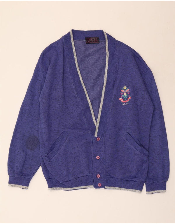 UNITED COTTON Mens Loose Fit Cardigan Sweater Small Purple Flecked Cotton