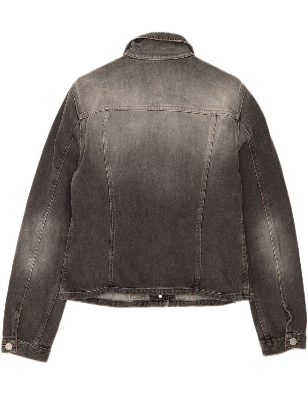 Benetton Womens Crop Denim Jacket UK 16 Large Grey Cotton