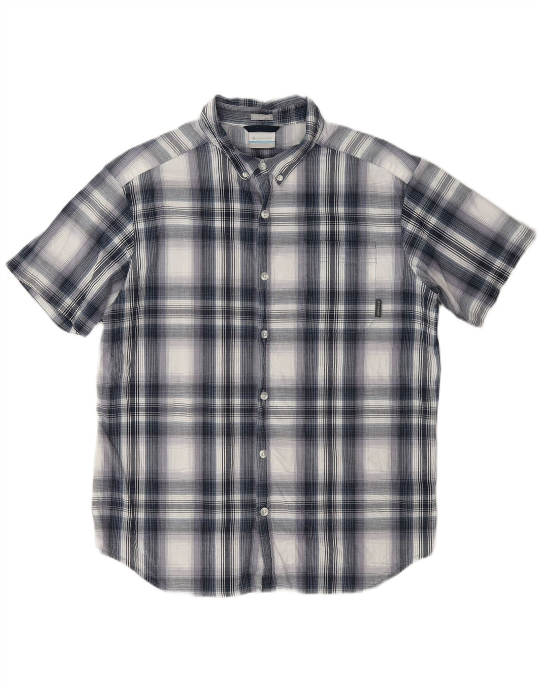 Columbia Mens Short Sleeve Regular Fit Shirt Large Blue Check Cotton