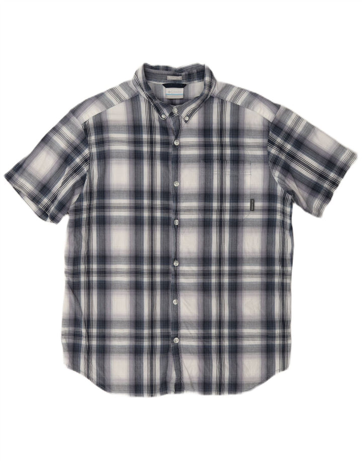 Columbia Mens Short Sleeve Regular Fit Shirt Large Blue Check Cotton