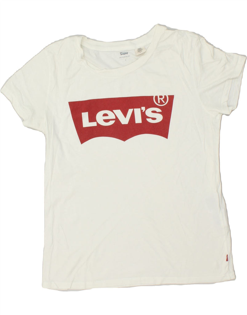 LEVI'S Womens Graphic T-Shirt Top UK 10 Small White Cotton | Vintage Levi's | Thrift | Second-Hand Levi's | Used Clothing | Messina Hembry 