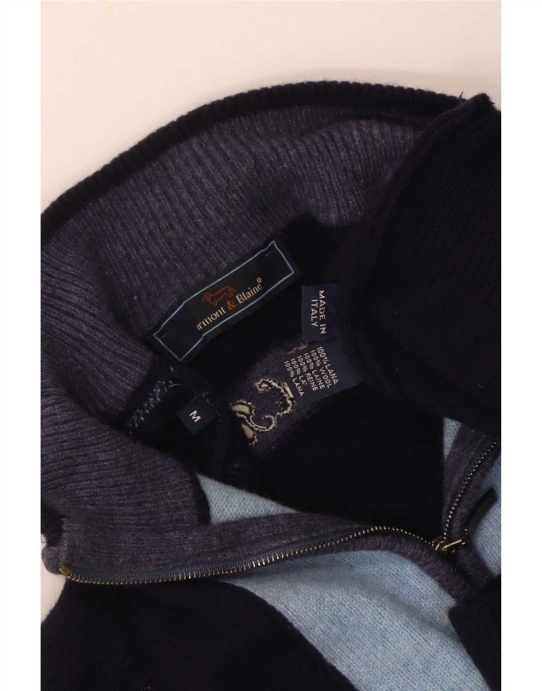 Harmont & Blaine Womens Zip Neck Jumper Sweater UK 12 Medium Navy Blue