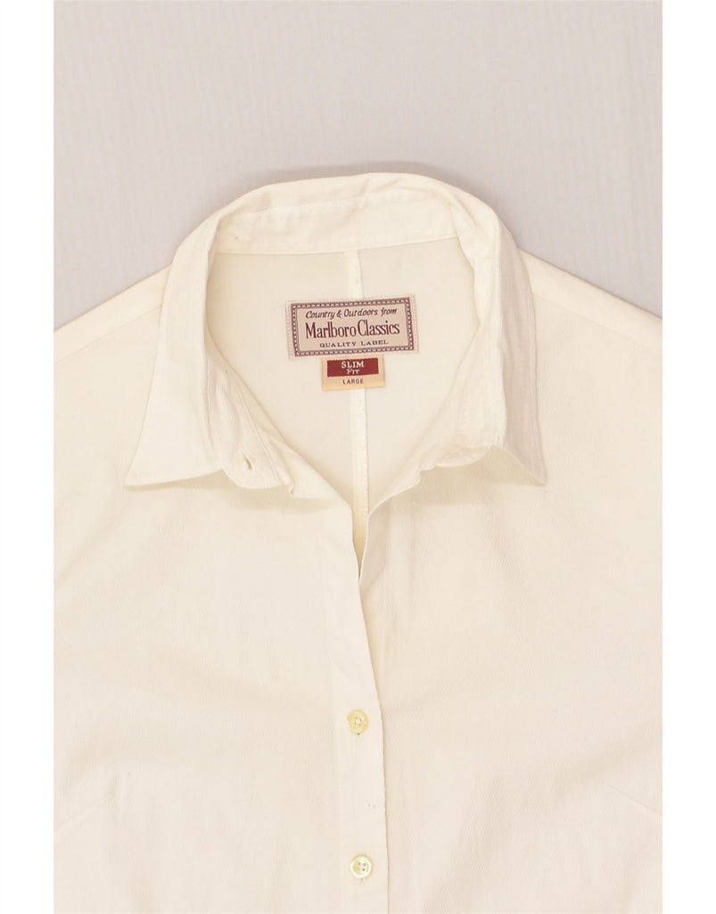 MARLBORO CLASSICS Womens Short Sleeve Slim Fit Shirt UK 16 Large Off White | Vintage Marlboro Classics | Thrift | Second-Hand Marlboro Classics | Used Clothing | Messina Hembry 