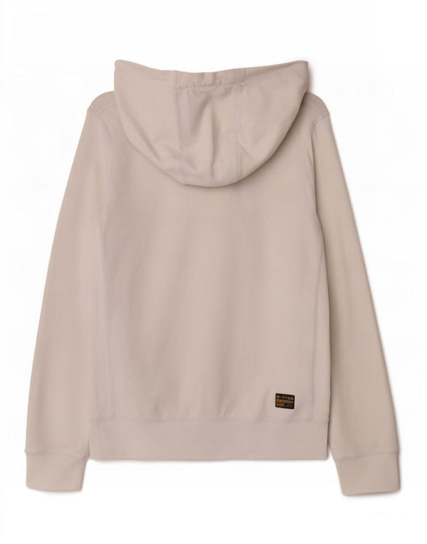 G-Star Womens Graphic Zip Hoodie Sweater UK 10 Small White Cotton
