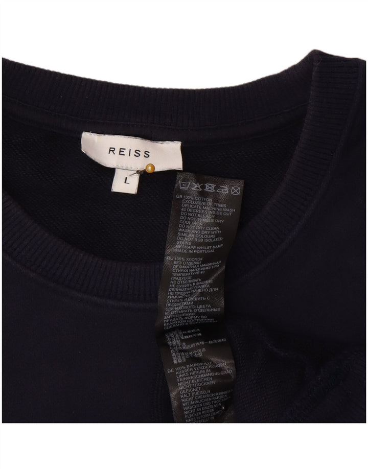 Reiss Mens Graphic Sweatshirt Jumper Large Navy Blue Cotton
