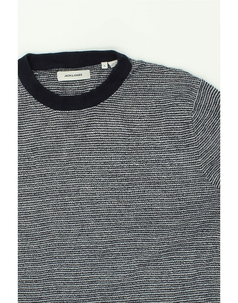 JACK & JONES Mens Crew Neck Jumper Sweater Large Navy Blue Pinstripe | Vintage Jack & Jones | Thrift | Second-Hand Jack & Jones | Used Clothing | Messina Hembry 