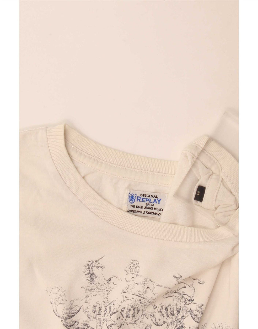 Replay Womens Graphic Top Long Sleeve UK 14 Medium Off White