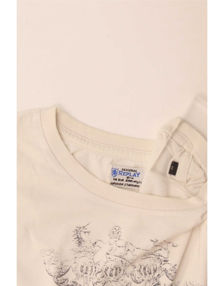 Replay Womens Graphic Top Long Sleeve UK 14 Medium Off White