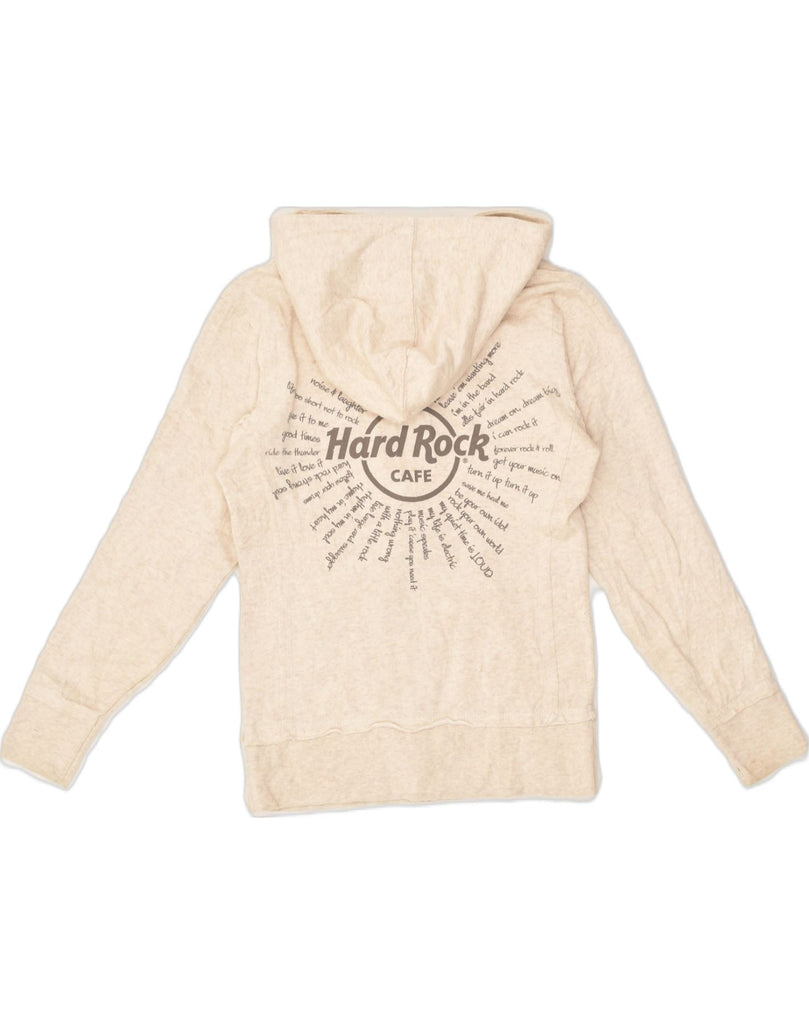 HARD ROCK CAFE Womens Graphic Zip Hoodie Sweater UK 4 XS Beige Cotton | Vintage Hard Rock Cafe | Thrift | Second-Hand Hard Rock Cafe | Used Clothing | Messina Hembry 