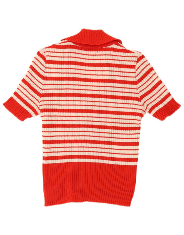 Vintage Womens Short Sleeve Cardigan Sweater UK 10 Small Red Striped