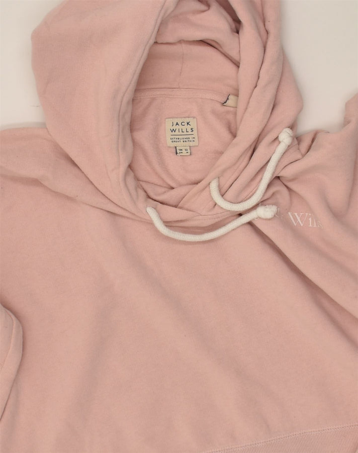 JACK WILLS Womens Graphic Crop Hoodie Jumper UK 12 Medium Beige Cotton | Vintage Jack Wills | Thrift | Second-Hand Jack Wills | Used Clothing | Messina Hembry 