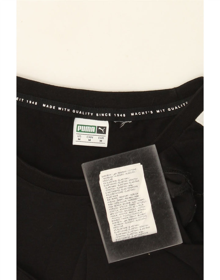 PUMA Womens Crop T-Shirt Top UK 12 Medium Black Colourblock Cotton