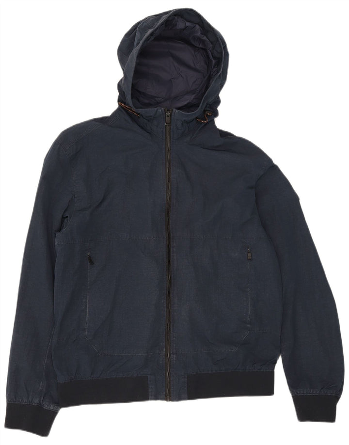 Hugo Boss Mens Hooded Bomber Jacket EU 48 Medium Navy Blue Polyamide