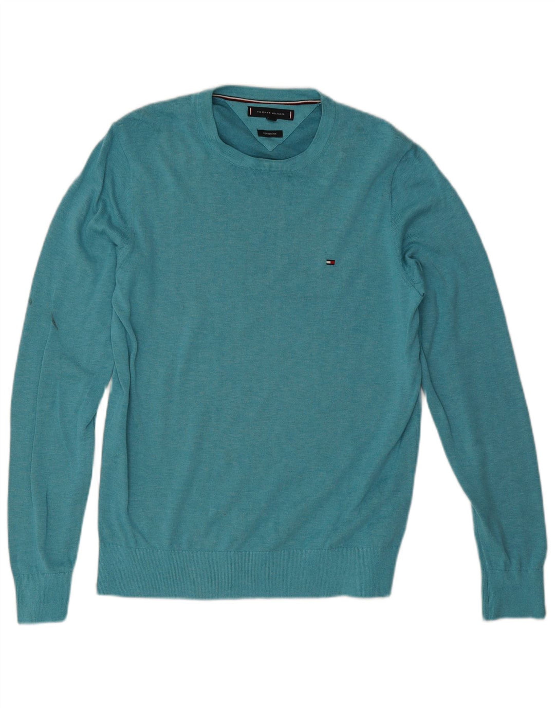 Tommy Hilfiger Mens Crew Neck Jumper Sweater Medium Turquoise Cotton