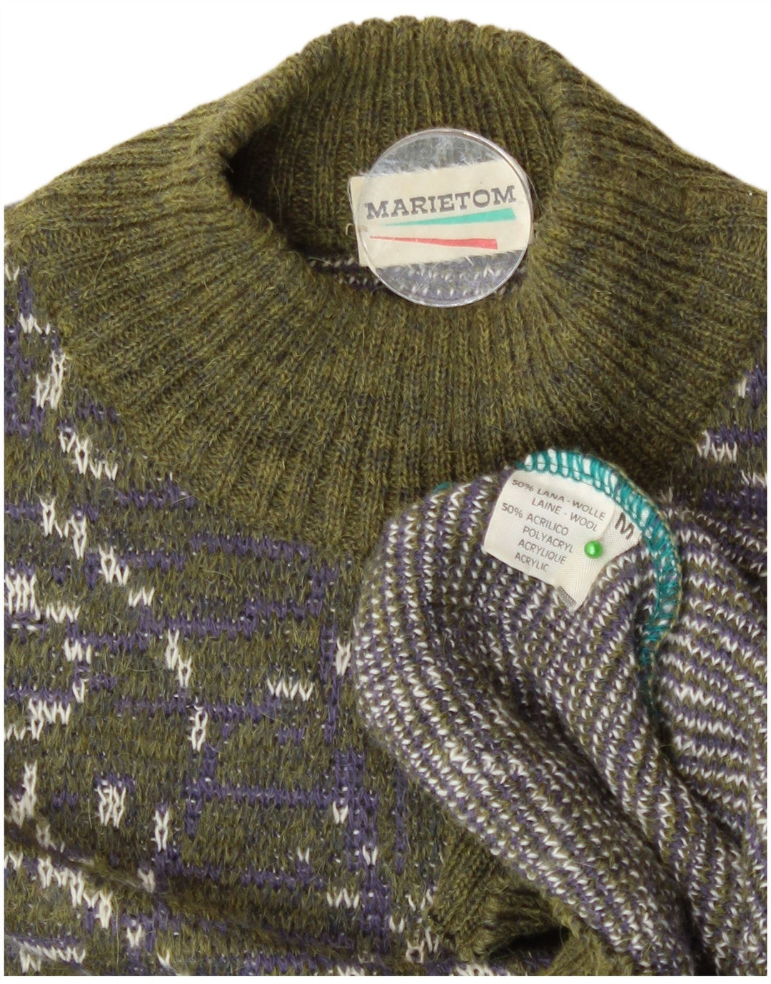 Vintage Womens Turtle Neck Jumper Sweater UK 14 Medium Green Paisley