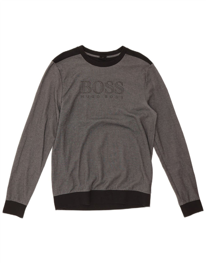 Hugo Boss Mens Graphic Sweatshirt Jumper Medium Grey Colourblock Cotton