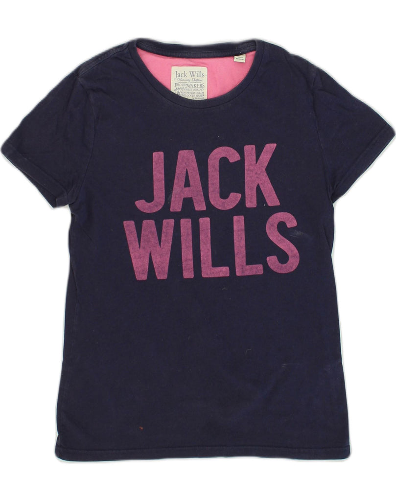 JACK WILLS Womens Graphic T-Shirt Top UK 8 Small Navy Blue Cotton | Vintage Jack Wills | Thrift | Second-Hand Jack Wills | Used Clothing | Messina Hembry 