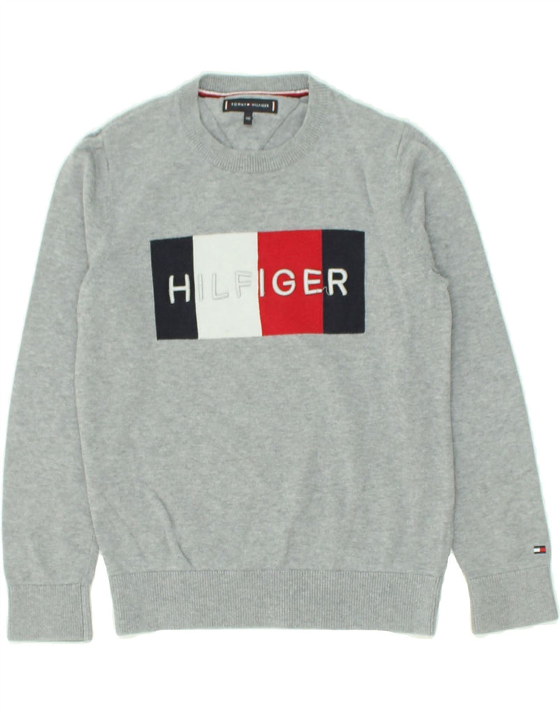 TOMMY HILFIGER Boys Graphic Sweatshirt Jumper 9-10 Years Grey | Vintage Tommy Hilfiger | Thrift | Second-Hand Tommy Hilfiger | Used Clothing | Messina Hembry 