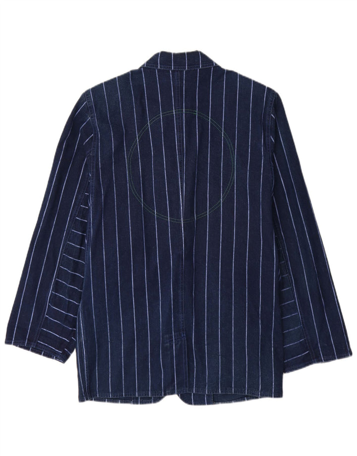 Easy Womens Denim Blazer Jacket IT 44 Medium Navy Blue Striped Cotton