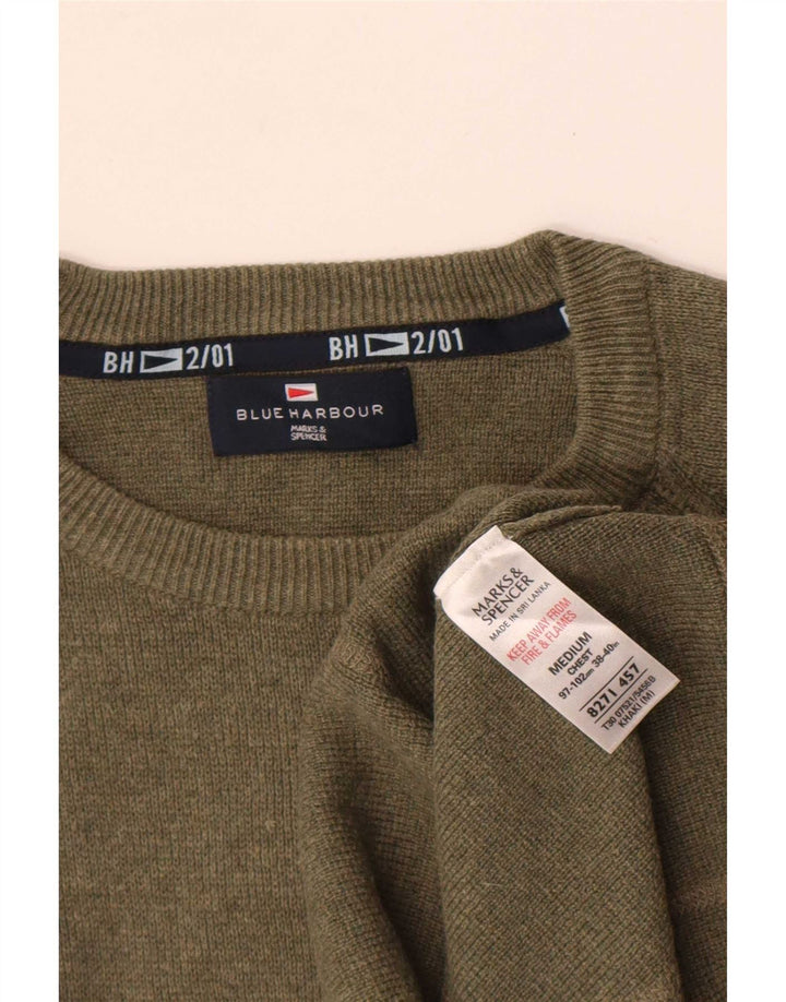 Marks & Spencer Mens Blue Harbour Crew Neck Jumper Sweater Medium Khaki