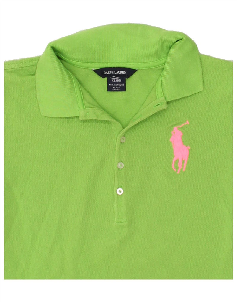 RALPH LAUREN Girls Graphic Polo Shirt 15-16 Years Green Cotton | Vintage Ralph Lauren | Thrift | Second-Hand Ralph Lauren | Used Clothing | Messina Hembry 