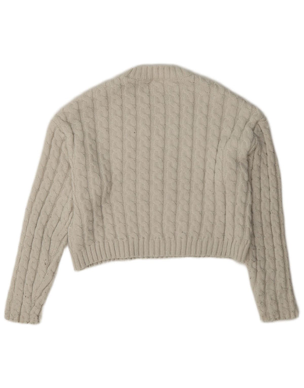 Zara Girls Crop Crew Neck Jumper Sweater 13-14 Years White Polyester