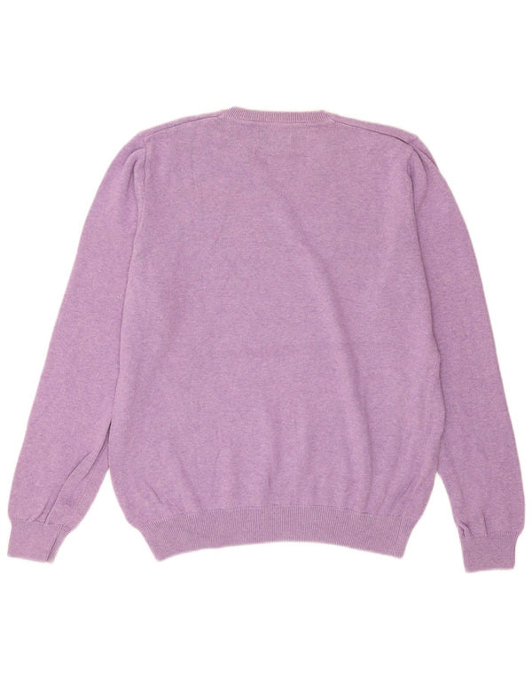 Marks & Spencer Mens V-Neck Jumper Sweater Large Purple Cotton