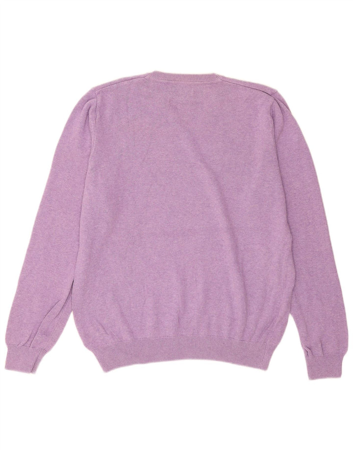 Marks & Spencer Mens V-Neck Jumper Sweater Large Purple Cotton