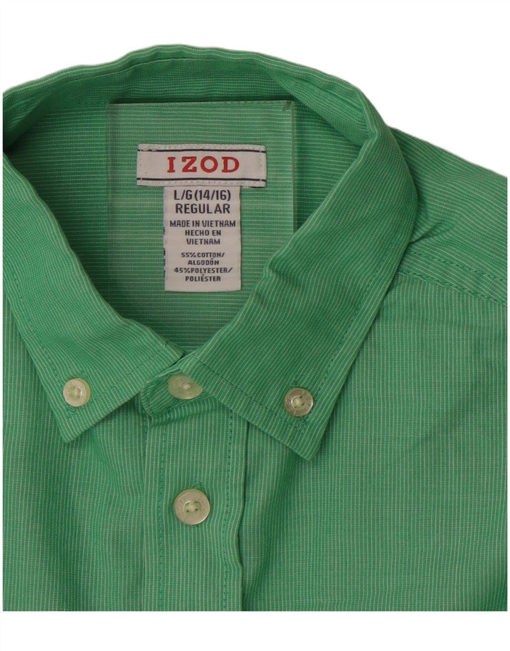 Izod Boys Regular Shirt 14-15 Years Large Green Pinstripe Cotton