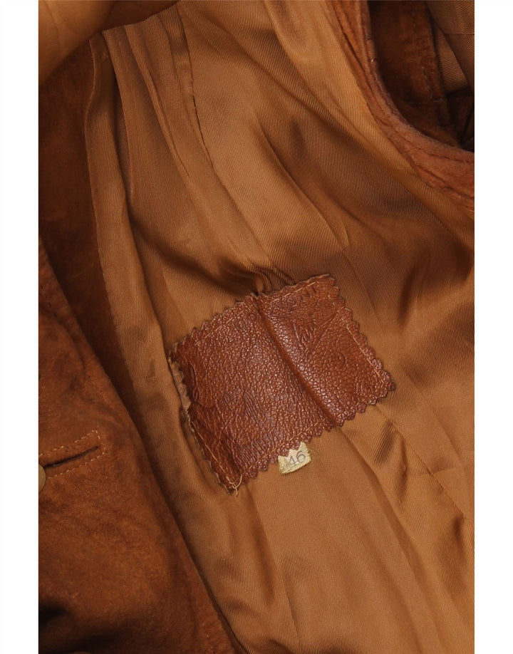 Vintage Womens Suede Sleeveless Overcoat IT 46 Large Brown Leather