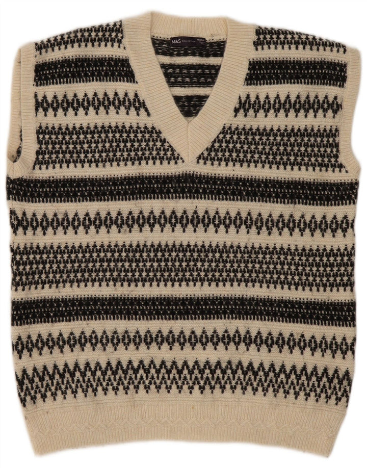 Marks & Spencer Mens Vest Tank Top Medium Beige Fair Isle Acrylic