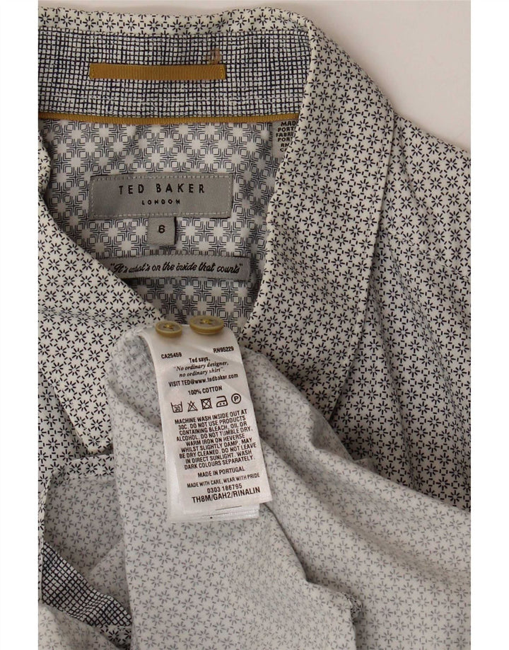 Ted Baker Mens Short Sleeve Shirt Size 6 2XL Grey Floral Cotton