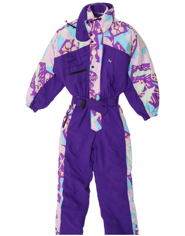 Brugi Womens Hooded Ski Jumpsuit UK 14 Medium Purple Colourblock Polyamide