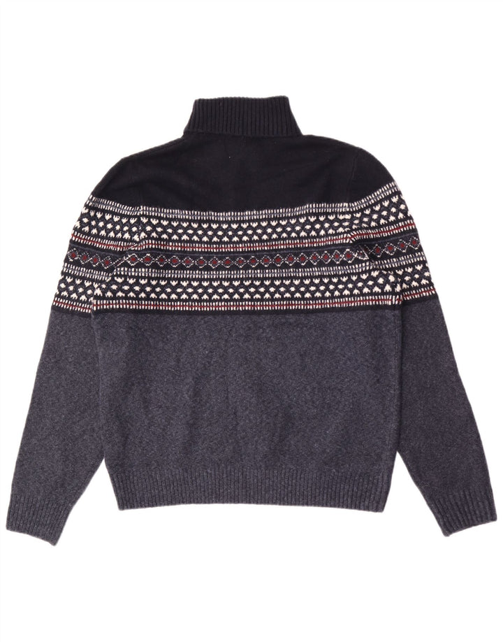 Marks & Spencer Mens Roll Neck Jumper Sweater XL Navy Blue Geometric