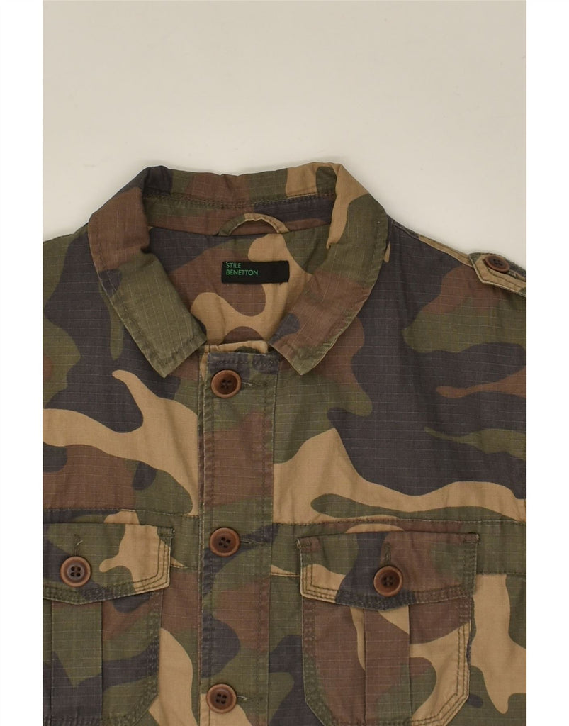 BENETTON Mens Military Jacket IT 50 Large Khaki Camouflage Cotton | Vintage Benetton | Thrift | Second-Hand Benetton | Used Clothing | Messina Hembry 