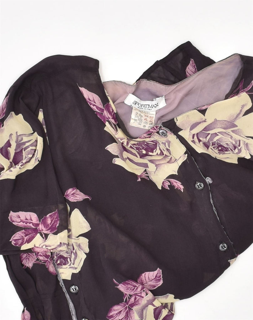 SPORTMAX Womens Blouse Top UK 10 Small  Purple Floral Polyester | Vintage Sportmax | Thrift | Second-Hand Sportmax | Used Clothing | Messina Hembry 