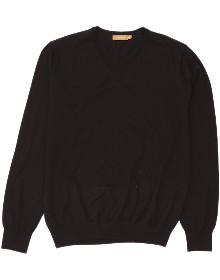 Conbipel Mens V-Neck Jumper Sweater 2XL Black Virgin Wool