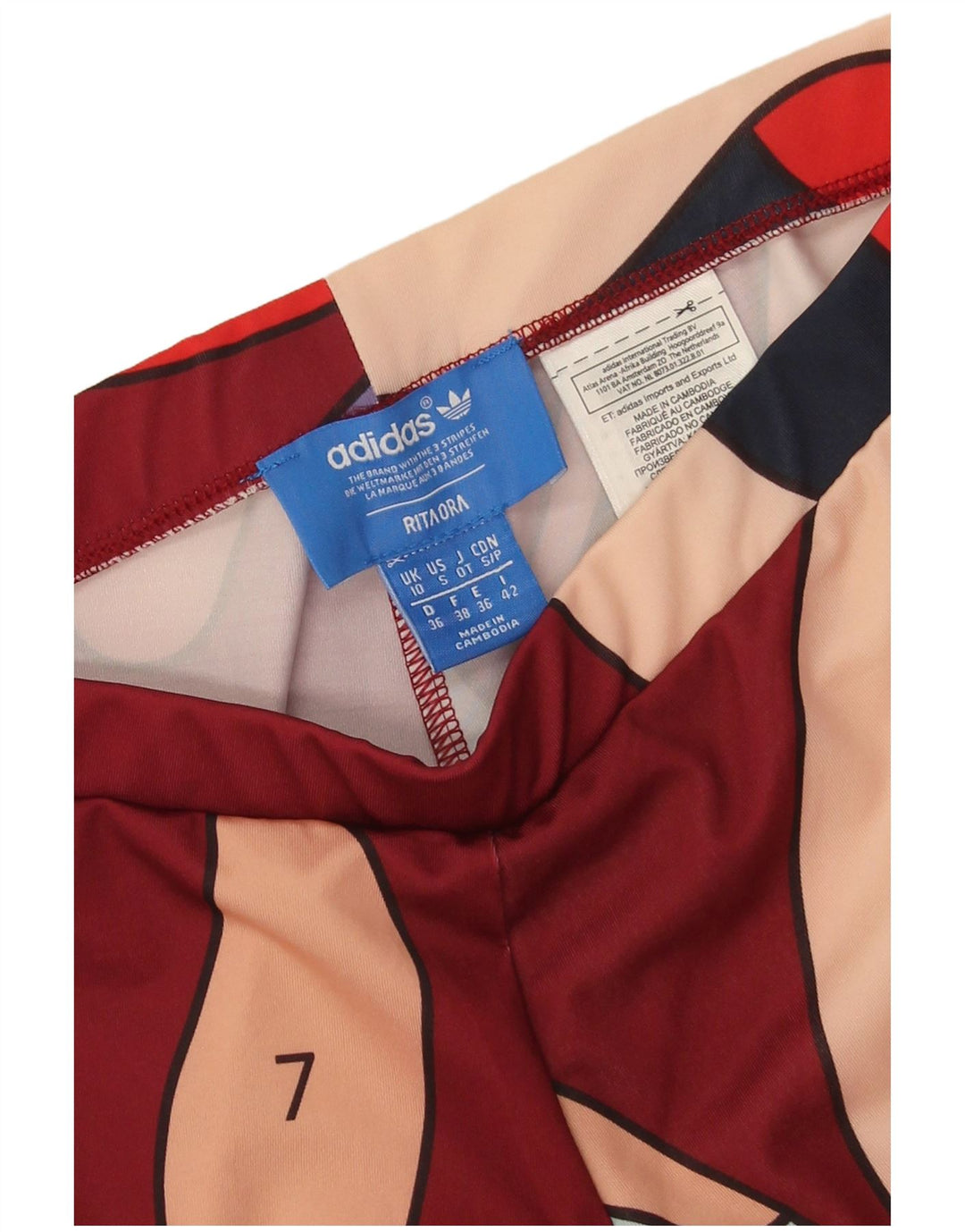 Adidas Womens Rita Ora Abstract Pattern Leggings UK 10 Small Burgundy