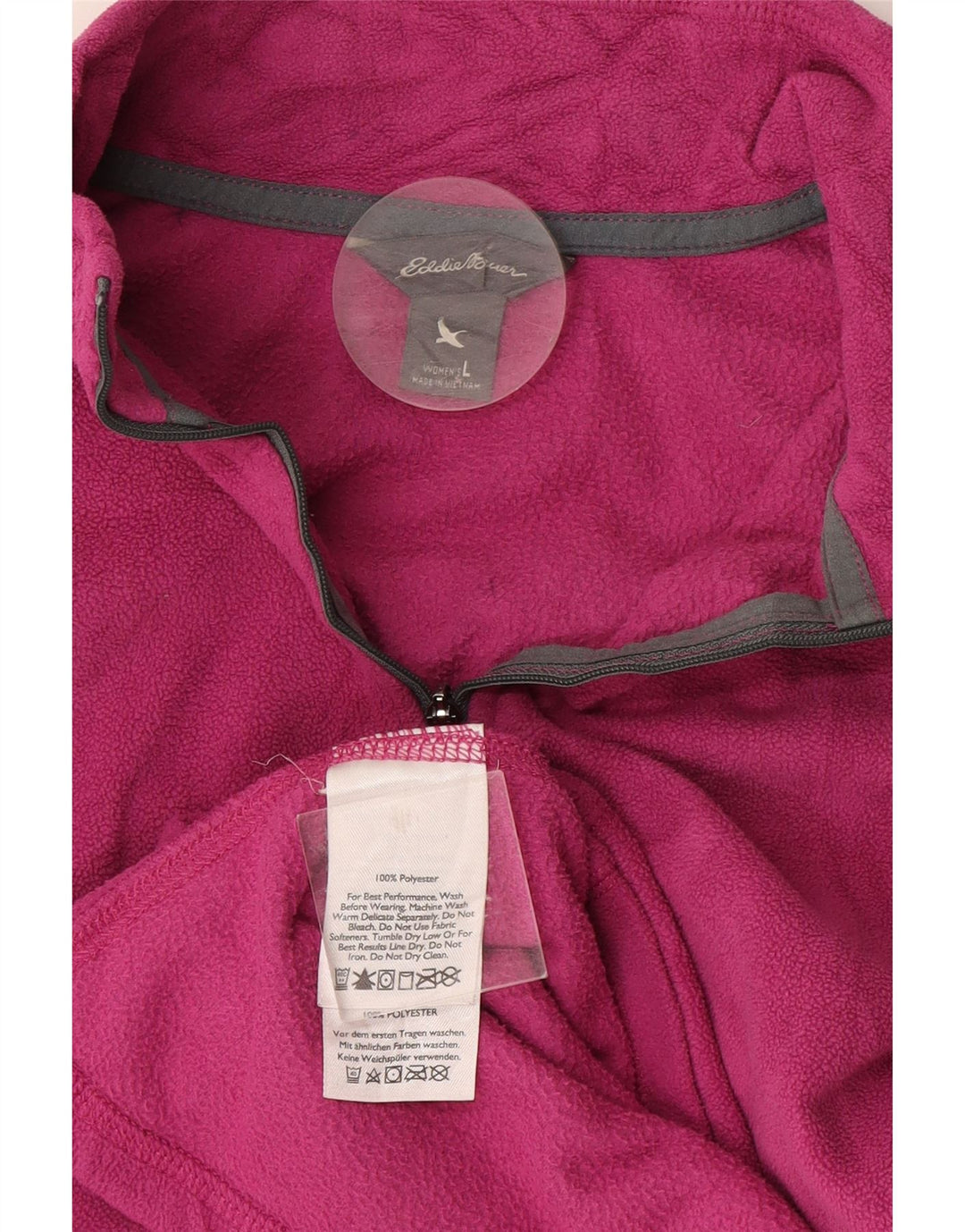 Eddie Bauer Womens Zip Neck Fleece Jumper UK 16 Large Pink Polyester