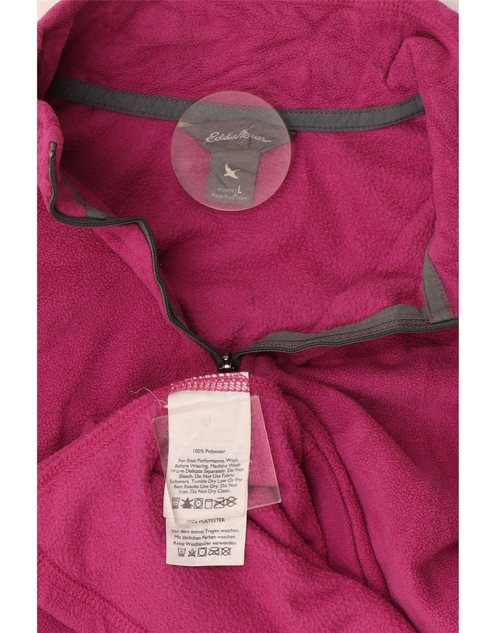 Eddie Bauer Womens Zip Neck Fleece Jumper UK 16 Large Pink Polyester