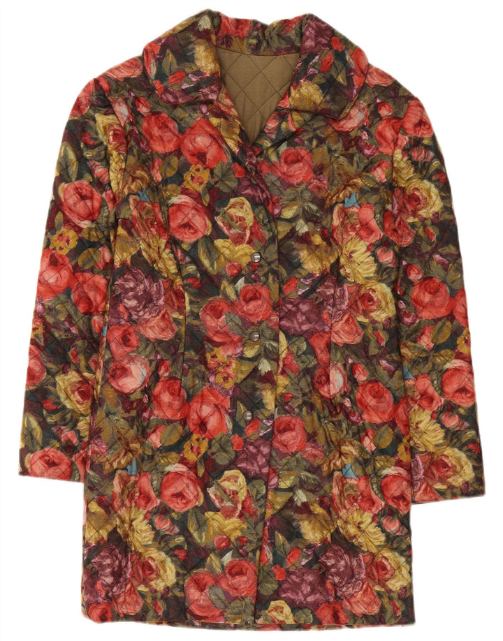 Vintage Womens Quilted Overcoat UK 8 Small Multicoloured Floral