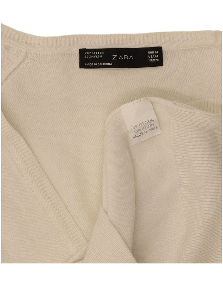 ZARA Womens Cardigan Sweater UK 12 Medium White Cotton