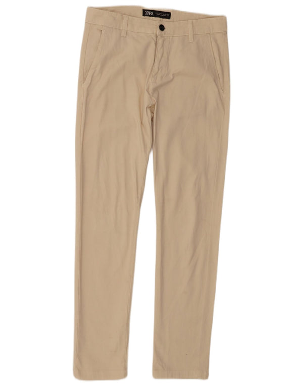 Zara Mens Slim Chino Trousers EU 38 Small W30 L30 Beige Cotton