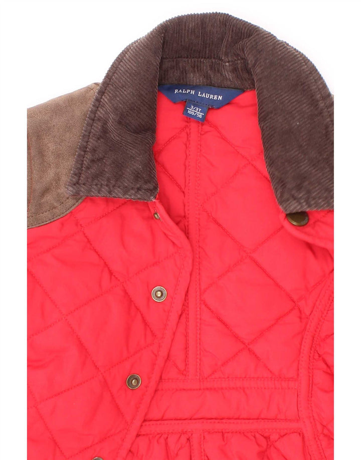 Ralph Lauren Girls Quilted Overcoat 2-3 Years Red Colourblock Polyester