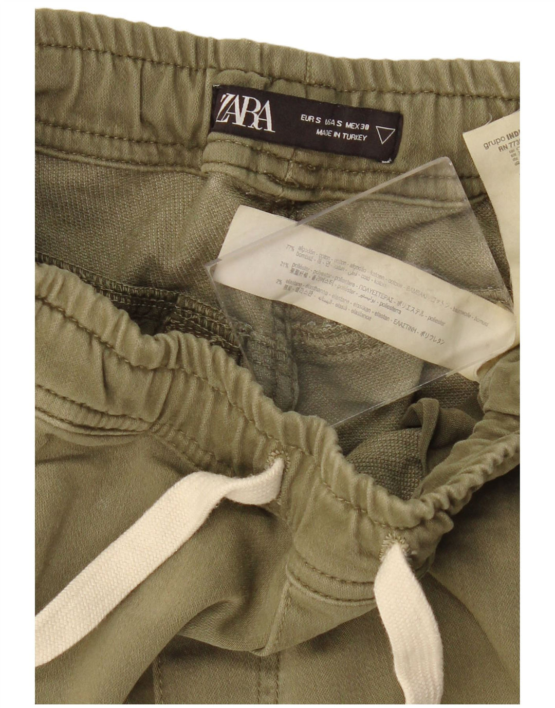 Zara Mens Joggers Cargo Trousers Small W30 L28 Khaki Cotton Army