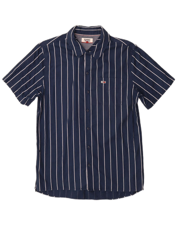 Tommy Hilfiger Mens Short Sleeve Shirt Small Navy Blue Striped Cotton