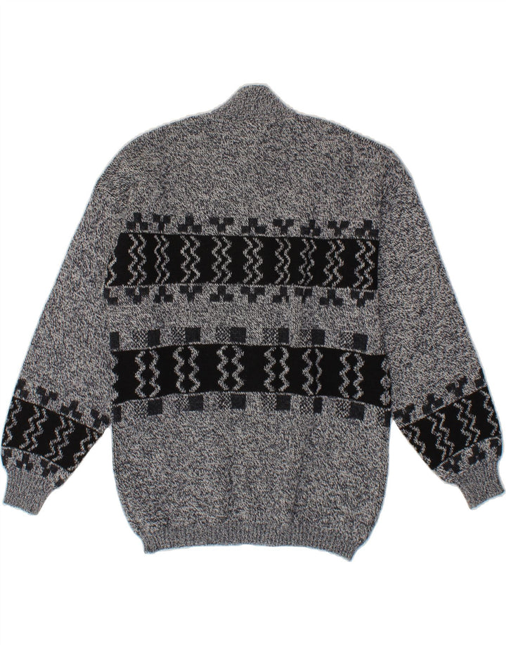 MAGLIERIA Mens Cardigan Sweater Medium Grey Geometric Wool Vintage Maglieria and Second-Hand Maglieria from Messina Hembry 