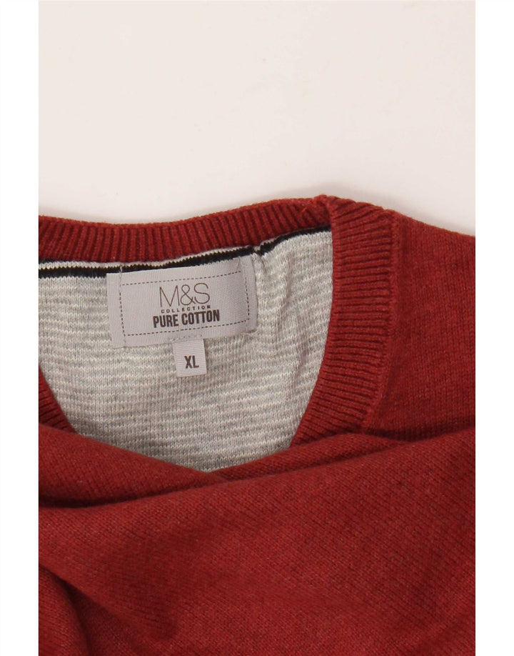 Marks & Spencer Mens Crew Neck Jumper Sweater XL Red Cotton